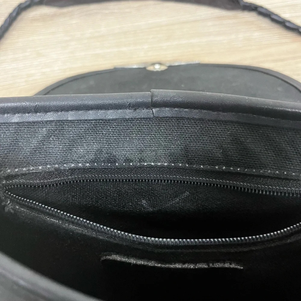 Brighton Black Leather Croc Crossbody Purse Handbag/Side Pocket Outside & Inside - Picture 10 of 11